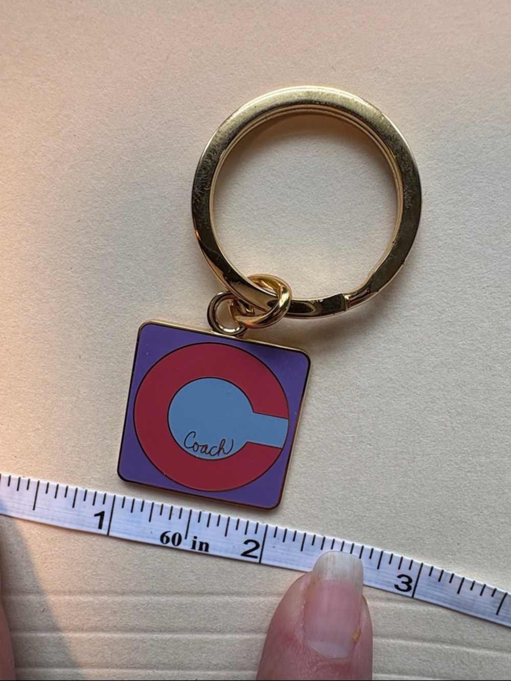 Coach Square Enamel Keychain in Pink, Purple & Blue with Gold Hardware - Picture 5 of 5